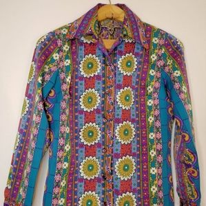 Vintage Psychedelic Floral and Paisley Button Down Blouse